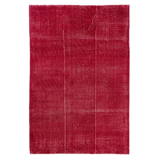 Distressed Vintage Handmade Anatolian Rug Over-dyed in Red Color