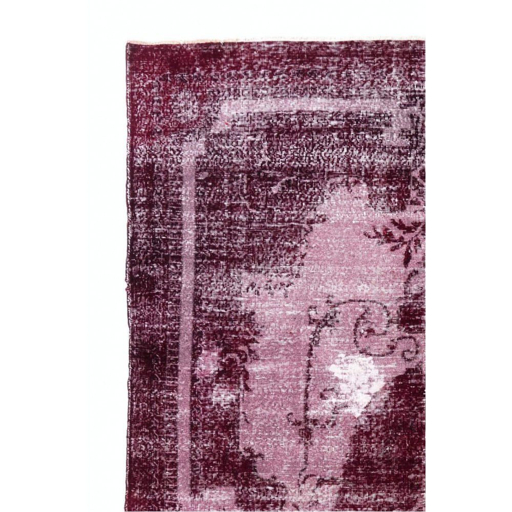 Red Color Over-Dyed Distressed Vintage Handmade Turkish Rug with Medallion Design