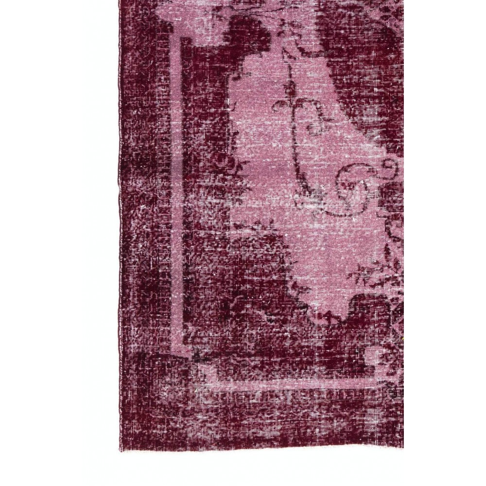 Red Color Over-Dyed Distressed Vintage Handmade Turkish Rug with Medallion Design