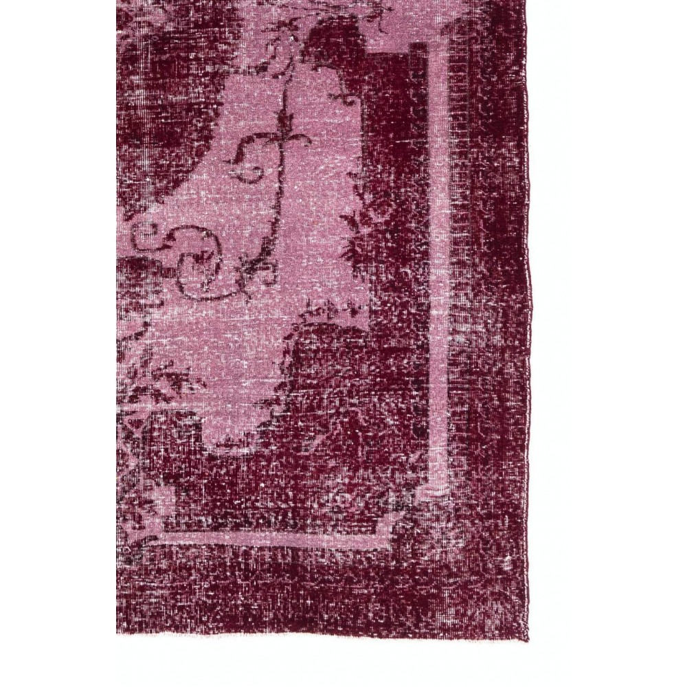 Red Color Over-Dyed Distressed Vintage Handmade Turkish Rug with Medallion Design