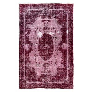 Red Color Over-Dyed Distressed Vintage Handmade Turkish Rug with Medallion Design