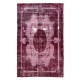 Red Color Over-Dyed Distressed Vintage Handmade Central Anatolian Rug with Medallion Design