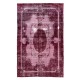 Red Color Over-Dyed Distressed Vintage Handmade Turkish Rug with Medallion Design