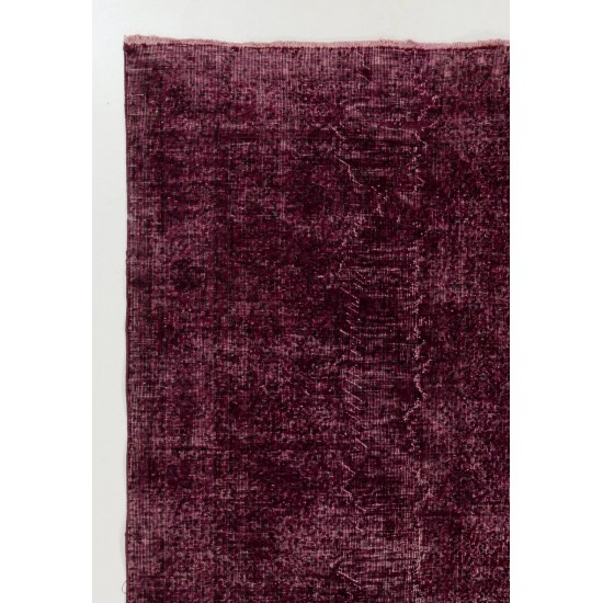 Abstract, Distressed Vintage Handmade Anatolian Rug Over-dyed in Maroon Red Color Abstract, Distressed Vintage Handmade Anatolian Rug Over-dyed in Maroon Red Color