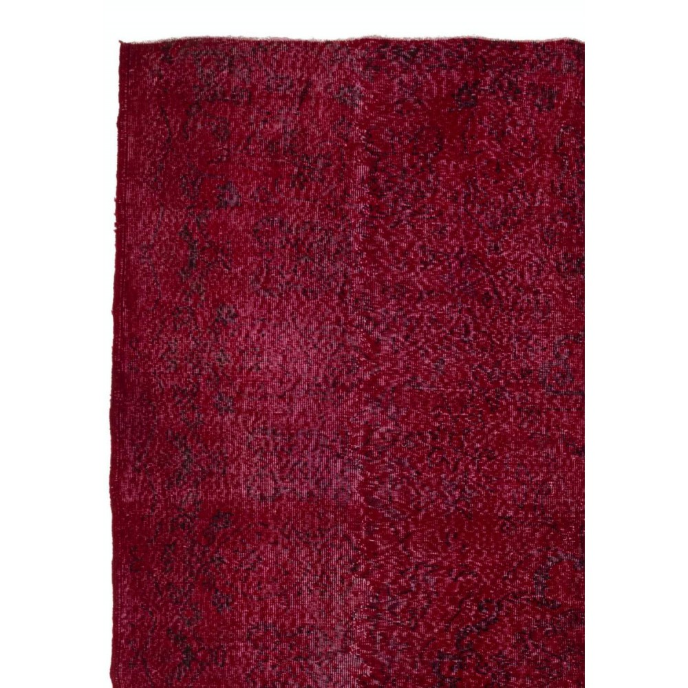 Burgundy Red Color Re-Dyed Vintage Handmade Turkish Rug with Medallion Design