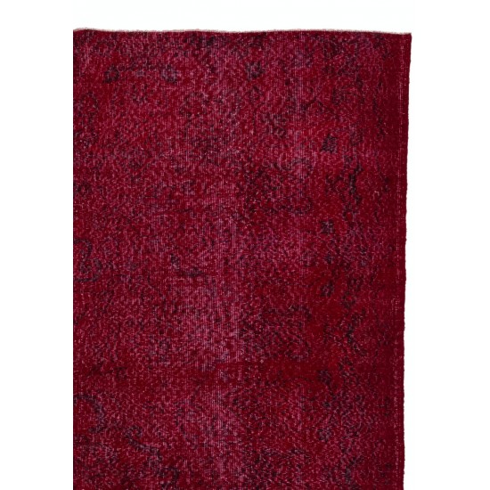 Burgundy Red Color Re-Dyed Vintage Handmade Turkish Rug with Medallion Design