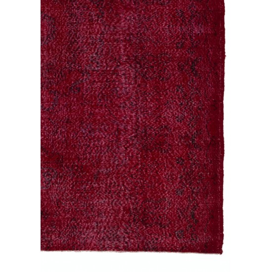 Burgundy Red Color Re-Dyed Vintage Handmade Turkish Rug with Medallion Design