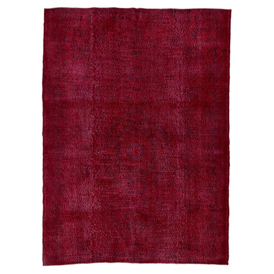 Burgundy Red Color Re-Dyed Vintage Handmade Turkish Rug with Medallion Design Burgundy Red Color Re-Dyed Vintage Handmade Turkish Rug with Medallion Design