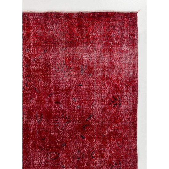 Distressed Vintage Handmade Anatolian Rug Over-dyed in Red Color