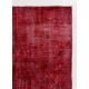 Distressed Vintage Handmade Anatolian Rug Over-dyed in Red Color