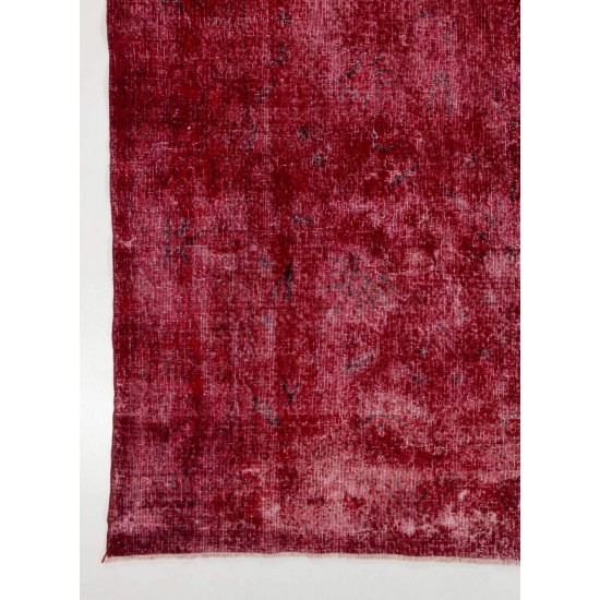 Distressed Vintage Handmade Anatolian Rug Over-dyed in Red Color