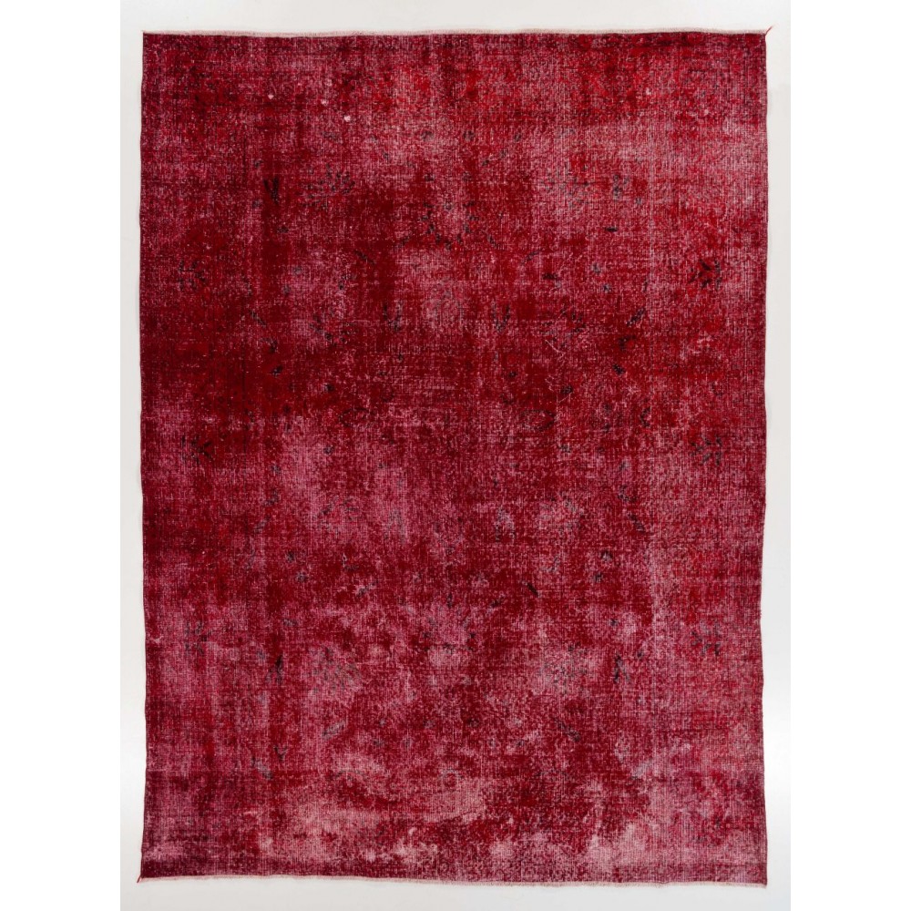 Distressed Vintage Handmade Anatolian Rug Over-dyed in Red Color