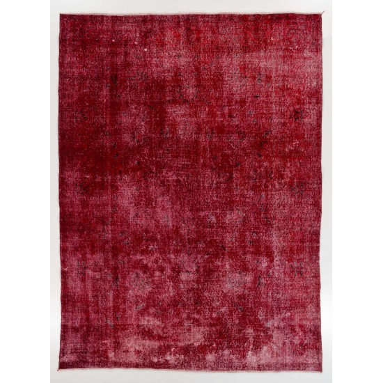 Distressed Vintage Handmade Anatolian Rug Over-dyed in Red Color