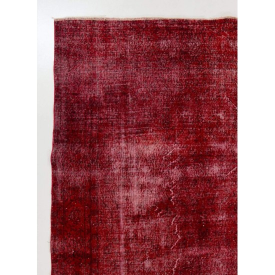 Distressed Vintage Handmade Turkish Wool Rug Over-dyed in Ruby Red