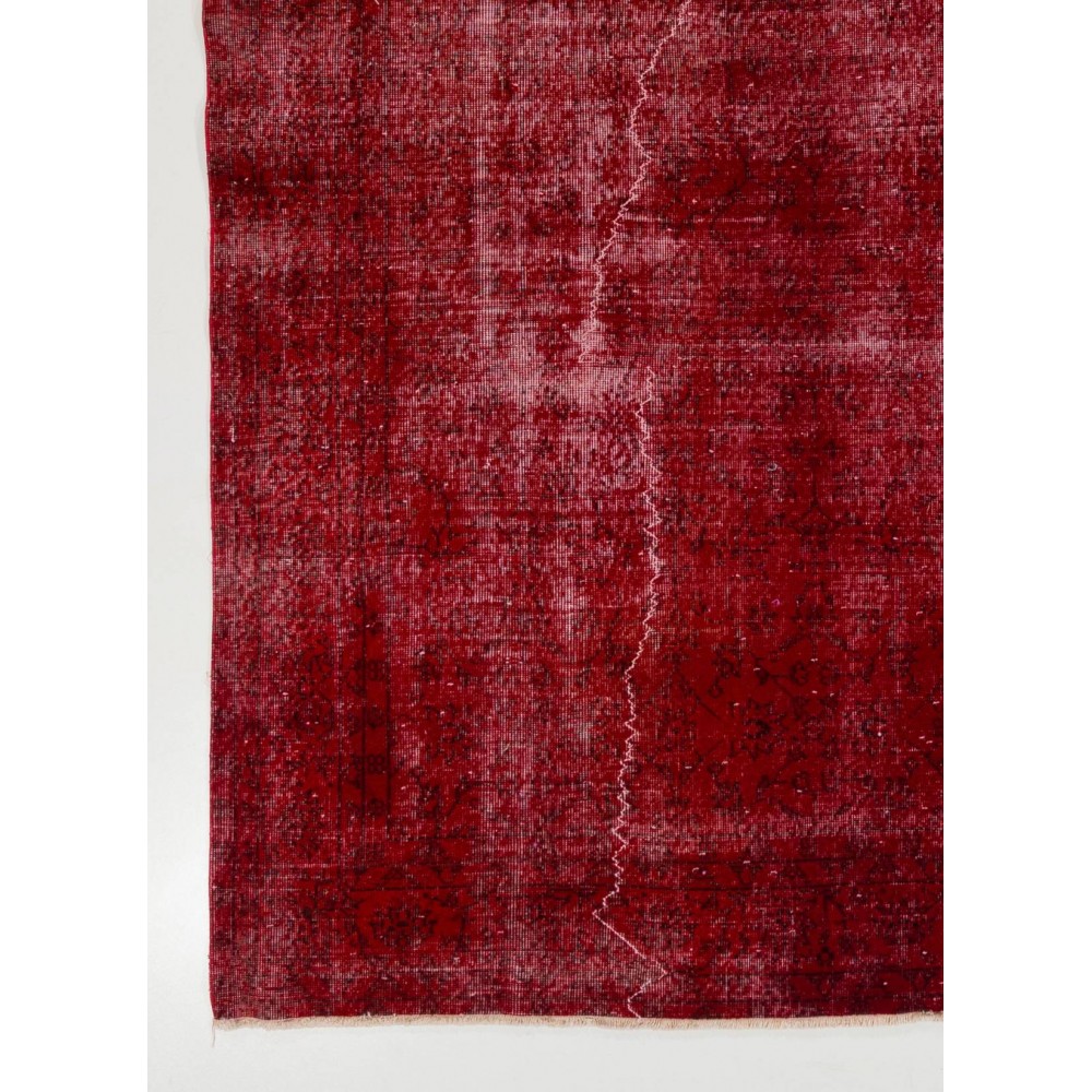 Distressed Vintage Handmade Turkish Wool Rug Over-dyed in Ruby Red