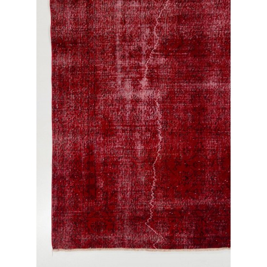 Distressed Vintage Handmade Turkish Wool Rug Over-dyed in Ruby Red Distressed Vintage Handmade Turkish Wool Rug Over-dyed in Ruby Red