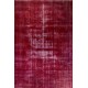 Distressed Vintage Handmade Turkish Rug Over-dyed in Red Color. Woolen Floor Covering