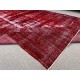 Distressed Vintage Handmade Turkish Rug Over-dyed in Red Color. Woolen Floor Covering