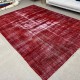 Distressed Vintage Handmade Turkish Rug Over-dyed in Red Color. Woolen Floor Covering