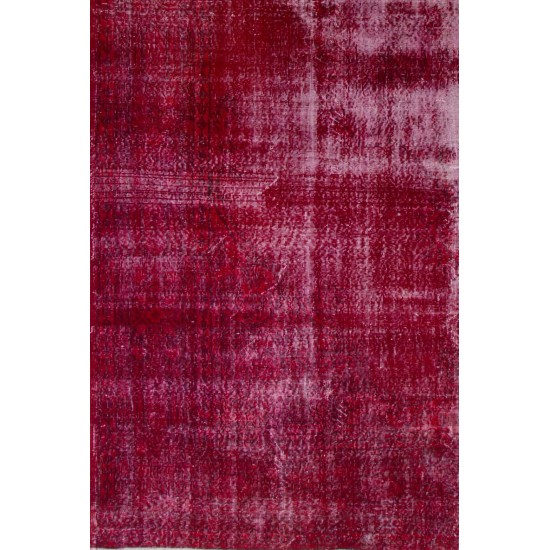 Distressed Vintage Handmade Turkish Rug Over-dyed in Red Color. Woolen Floor Covering Distressed Vintage Handmade Turkish Rug Over-dyed in Red Color. Woolen Floor Covering