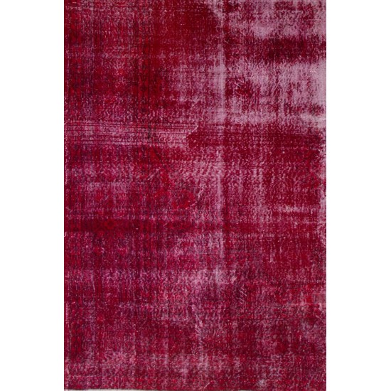 Distressed Vintage Handmade Turkish Rug Over-dyed in Red Color. Woolen Floor Covering