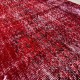 Distressed Vintage Handmade Turkish Rug Over-dyed in Red Color. Woolen Floor Covering