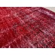 Distressed Vintage Handmade Turkish Rug Over-dyed in Red Color. Woolen Floor Covering