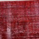 Distressed Vintage Handmade Turkish Rug Over-dyed in Red Color. Woolen Floor Covering