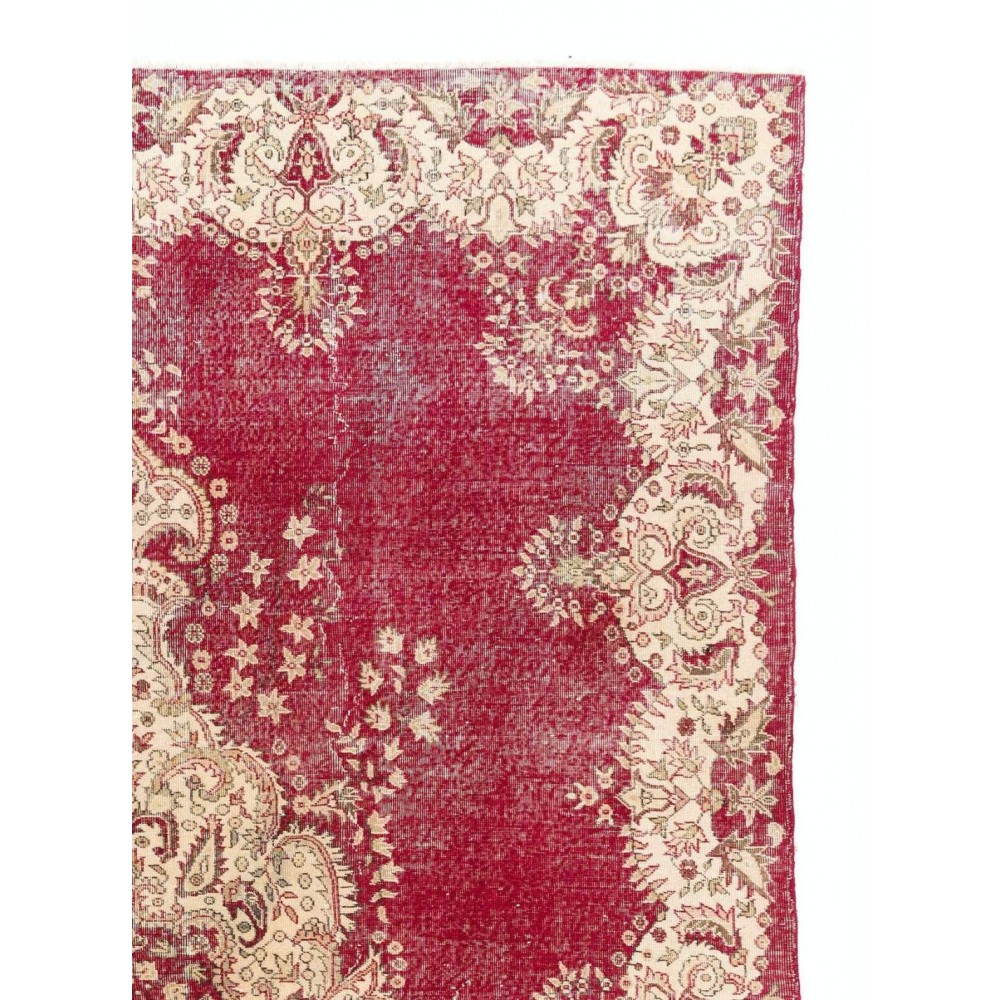 Vintage Turkish Area Rug. Fine Hand-Knotted Wool Rug in Cherry Red.