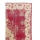 Vintage Turkish Area Rug. Fine Hand-Knotted Wool Rug in Cherry Red.