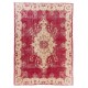 Vintage Turkish Area Rug. Fine Hand-Knotted Wool Rug in Cherry Red.