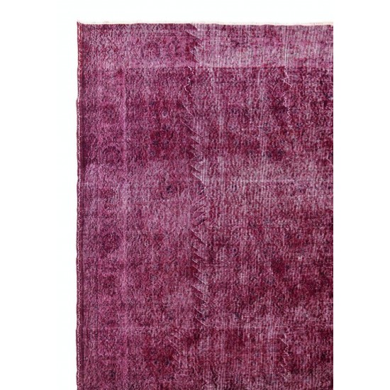 Large Handmade Vintage Anatolian Wool Area Rug Overdyed in Burgundy Red