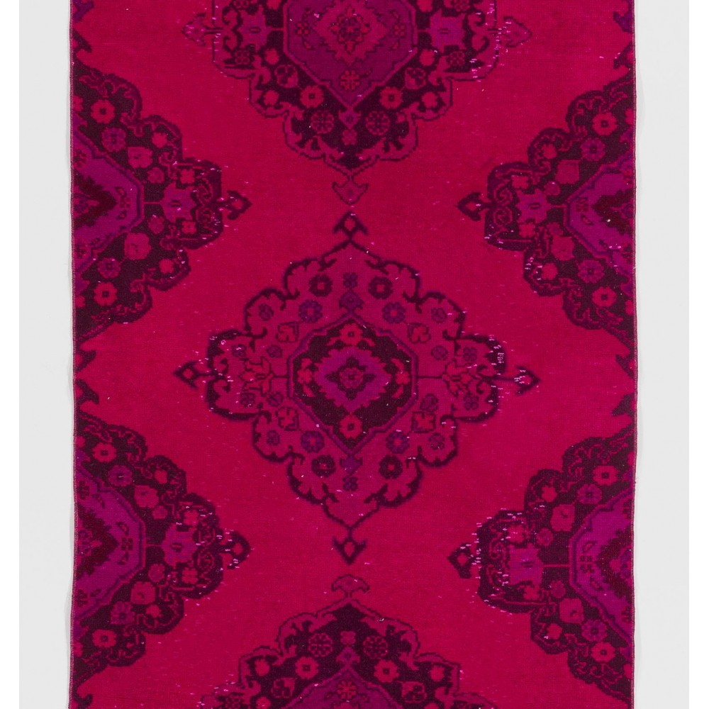 Modern Pink Color Over-dyed Hand-knotted Turkish Runner Rug for Hallway
