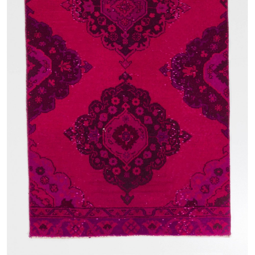 Modern Pink Color Over-dyed Hand-knotted Turkish Runner Rug for Hallway