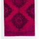 Modern Pink Color Over-dyed Hand-knotted Turkish Runner Rug for Hallway