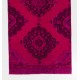 Pink Color Over-dyed Vintage Hand-knotted Turkish Runner Rug