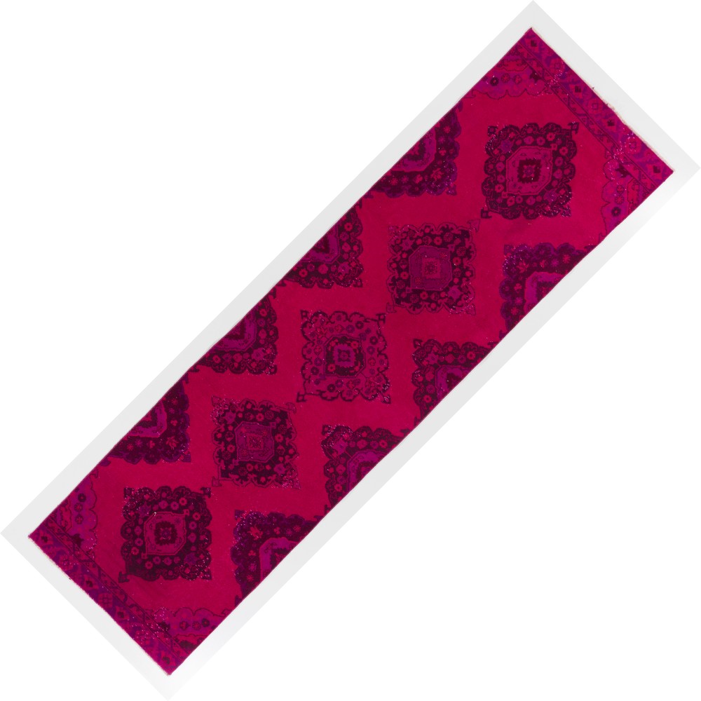 Modern Pink Color Over-dyed Hand-knotted Turkish Runner Rug for Hallway