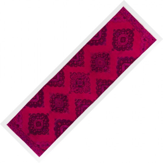 Pink Color Over-dyed Vintage Hand-knotted Turkish Runner Rug