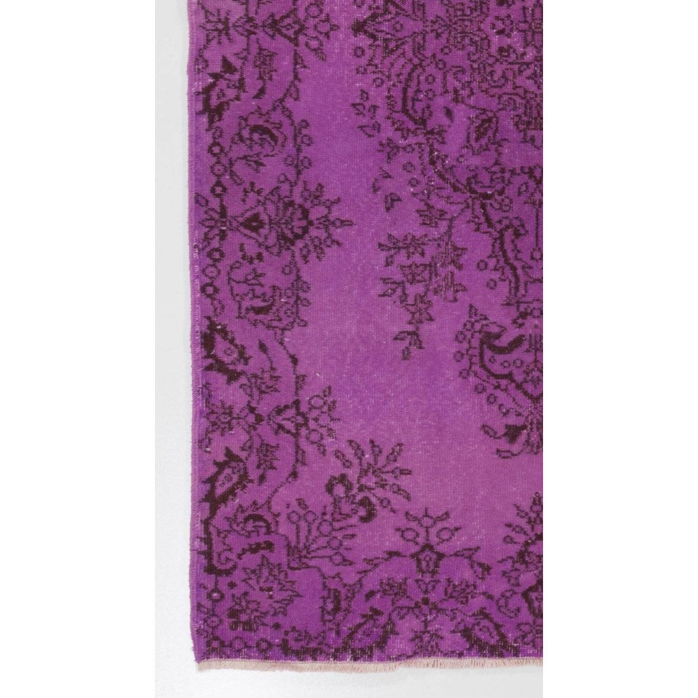 Purple Color Over-dyed Vintage Handmade Turkish Rug with Medallion Design
