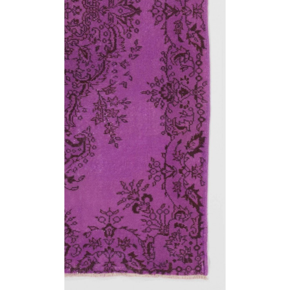 Purple Color Over-dyed Vintage Handmade Turkish Rug with Medallion Design