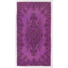 Purple Color Over-dyed Vintage Handmade Turkish Rug with Medallion Design