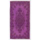 Purple Color Over-dyed Vintage Handmade Turkish Rug with Medallion Design