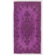 Purple Color Over-dyed Vintage Handmade Turkish Rug with Medallion Design