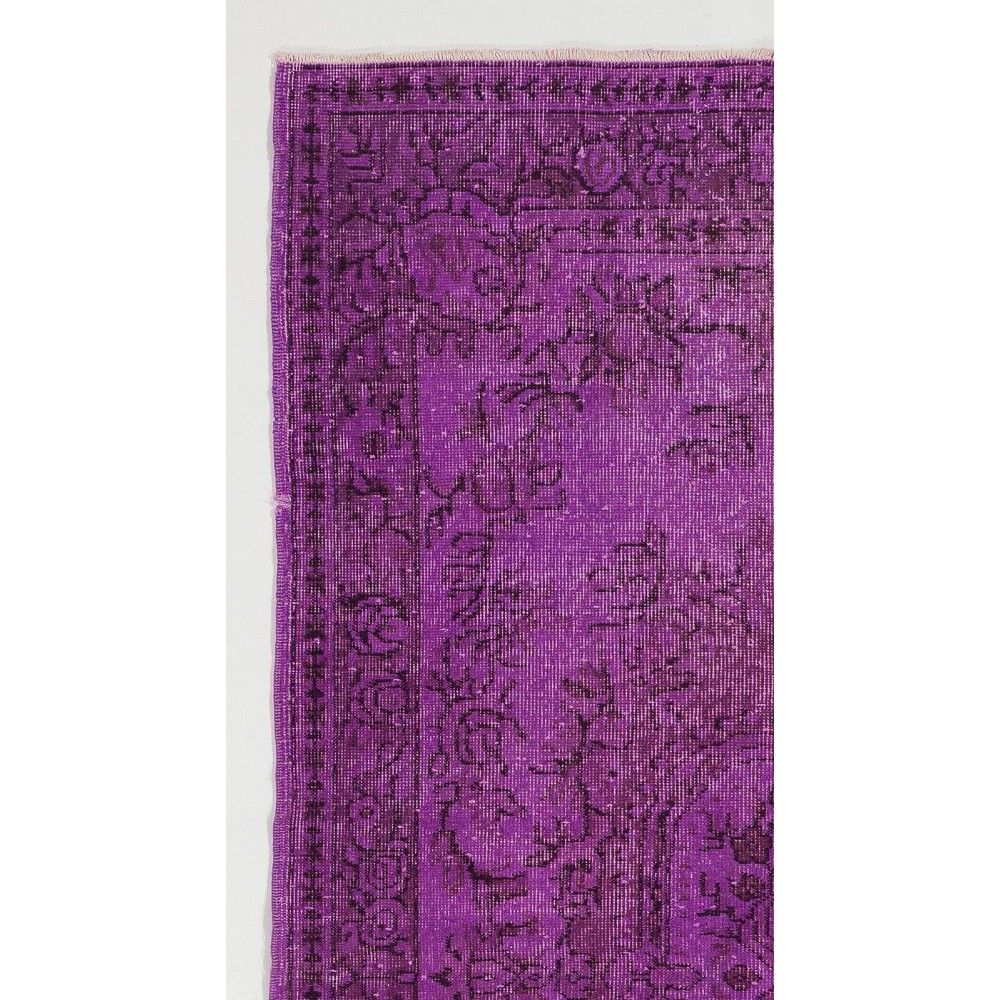 Purple Color Over-dyed Vintage Handmade Turkish Area Rug with Medallion Design