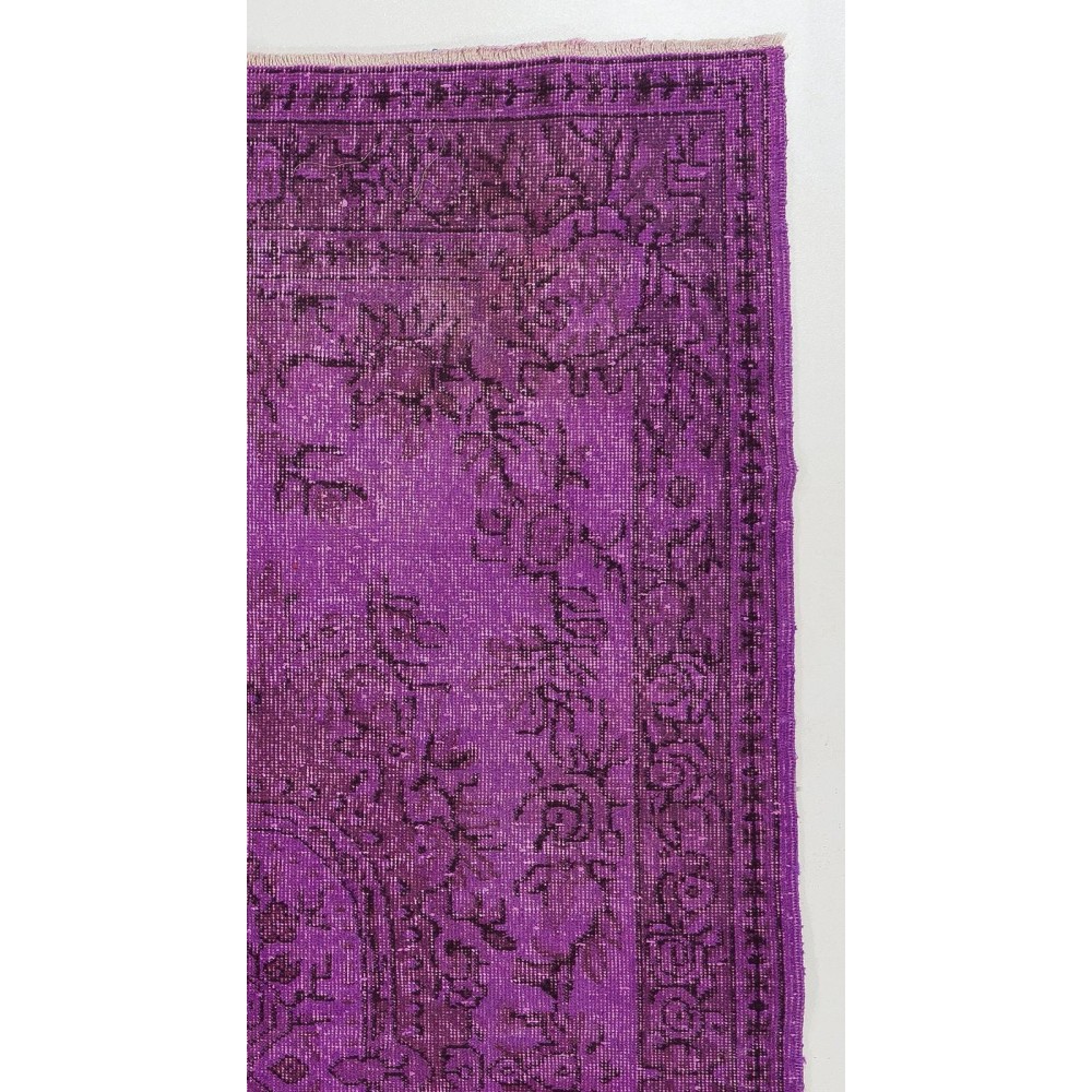 Purple Color Over-dyed Vintage Handmade Turkish Area Rug with Medallion Design