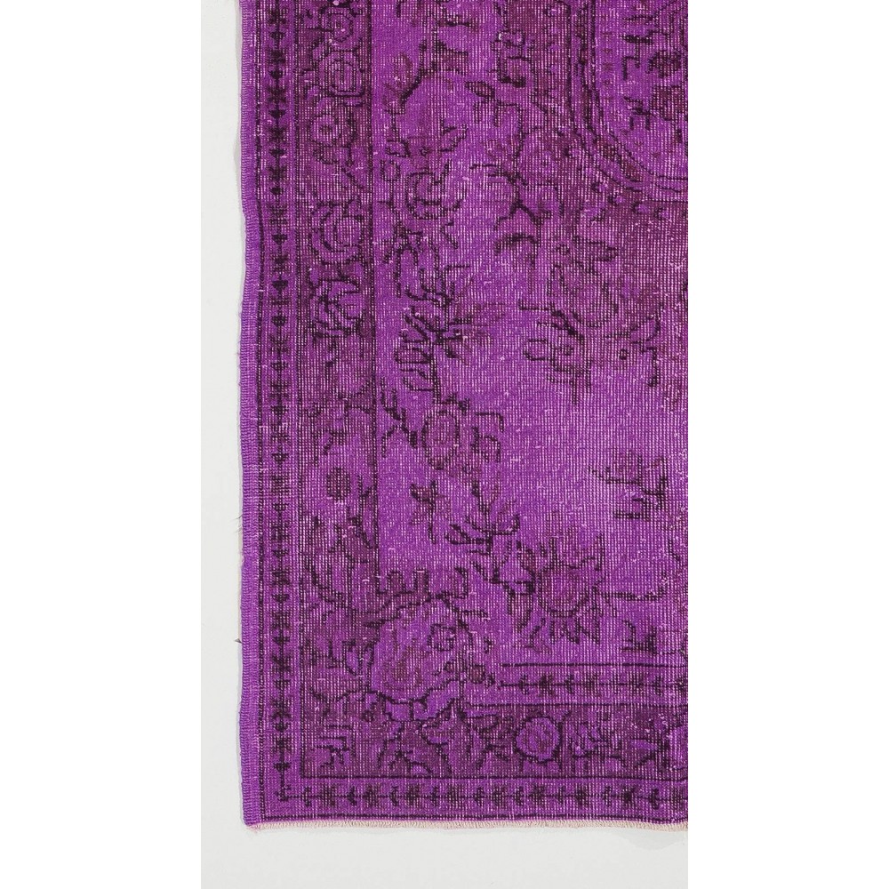 Purple Color Over-dyed Vintage Handmade Turkish Area Rug with Medallion Design