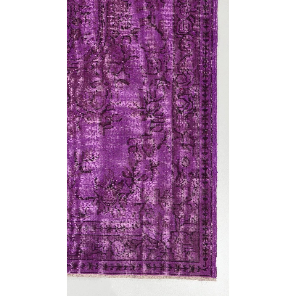 Purple Color Over-dyed Vintage Handmade Turkish Area Rug with Medallion Design