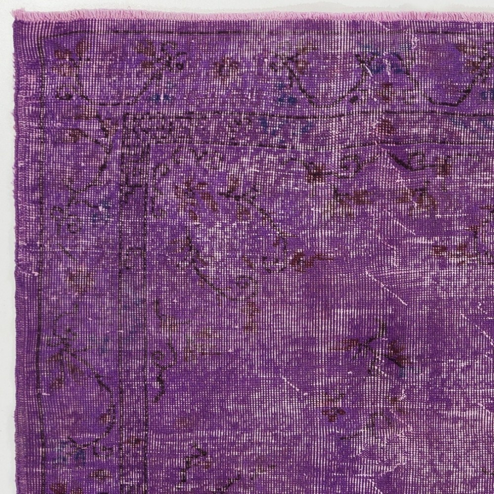 Distressed Vintage Handmade Turkish Rug Overdyed in Purple Color Distressed Vintage Handmade Turkish Rug Overdyed in Purple Color