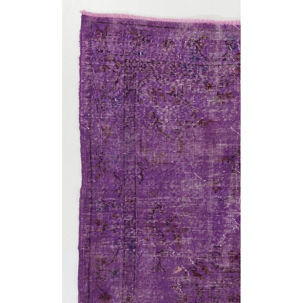 Distressed Vintage Handmade Turkish Rug Overdyed in Purple Color