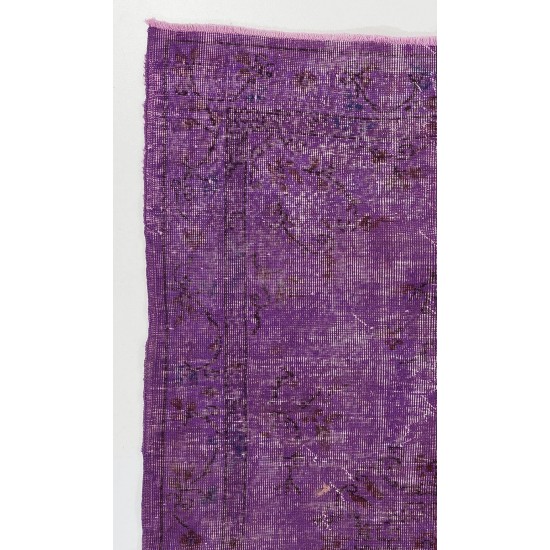 Distressed Vintage Handmade Turkish Rug Overdyed in Purple Color        